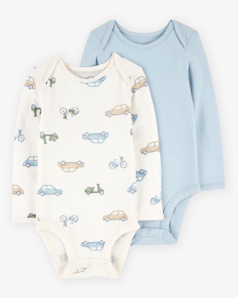 Product image 1 of Baby 2-Pack Long-Sleeve PurelySoft Bodysuits - Blue/Ivory
