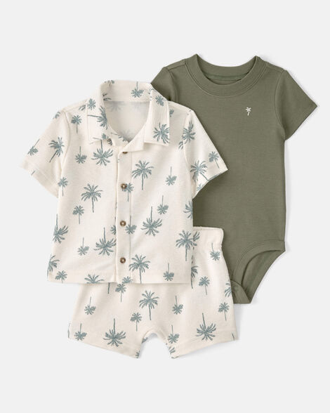baby boy 3-piece palm tree outfit set - white/green