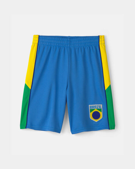 kids umbro brazil mesh soccer shorts - blue/yellow/green