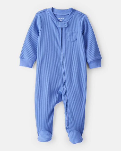 baby boy rib long-sleeve snug fit sleep & play pajamas - blue