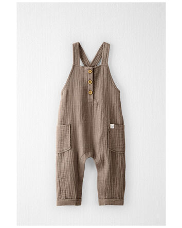 Baby Organic Cotton Gauze Overalls in Taupe
