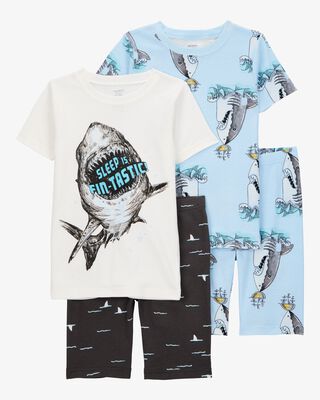 Product image 1 of Kid Shark Print Snug Fit 4-Piece Pajamas