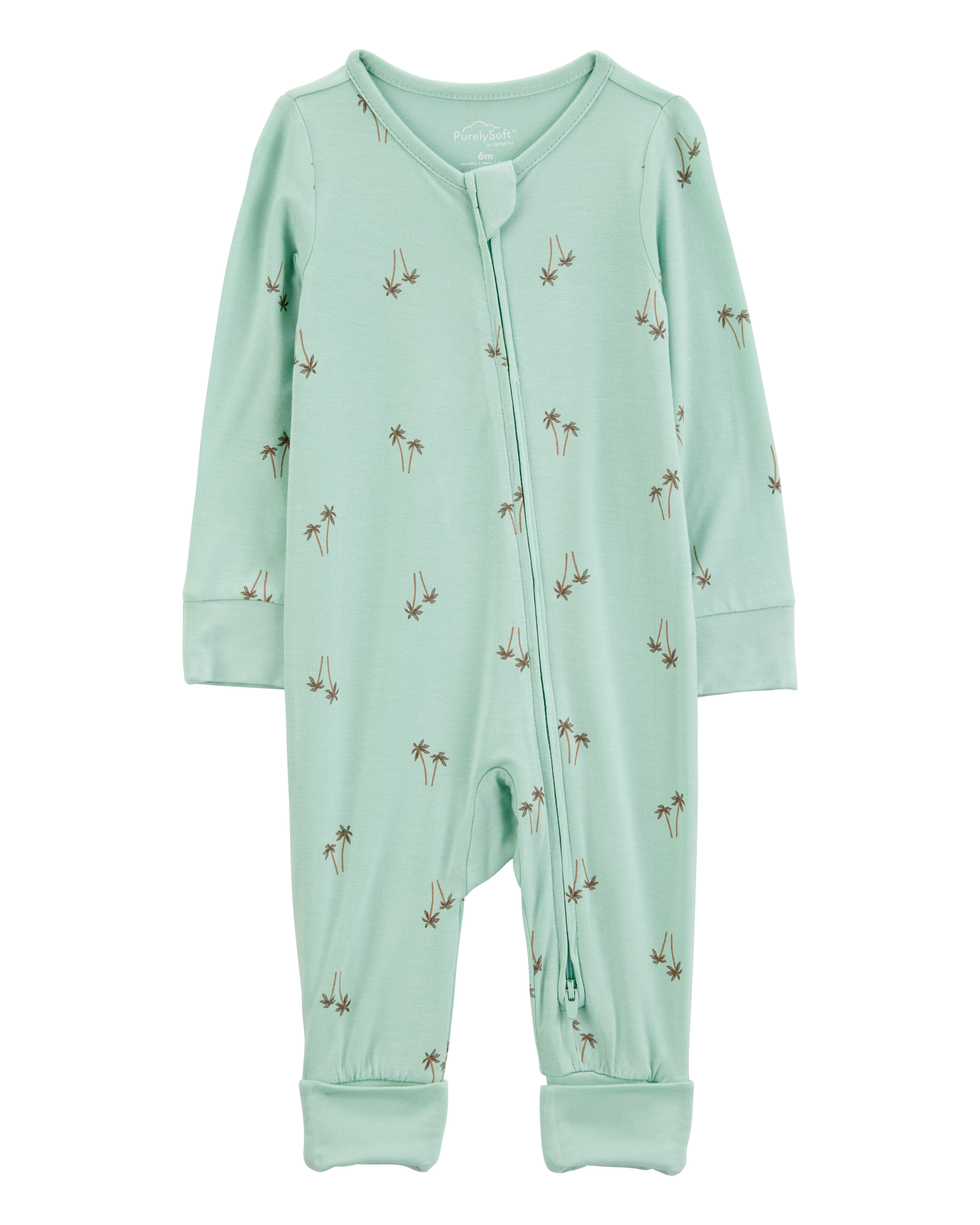 Baby Boy Palm Tree Print 2-Way Zip PurelySoft Convertible Foot Sleep & Play Pajamas - Mint