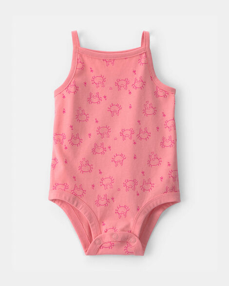 baby girl crab sleeveless graphic bodysuit - coral