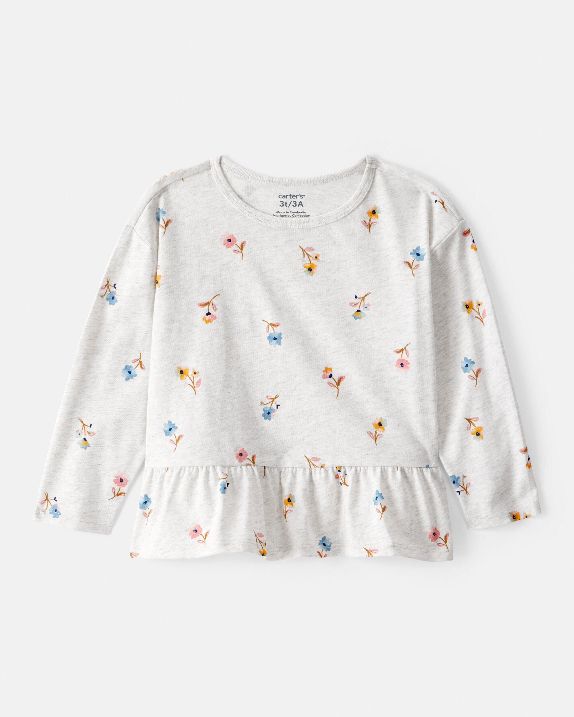 Toddler Girl Floral Long-Sleeve Peplum Top - Grey
