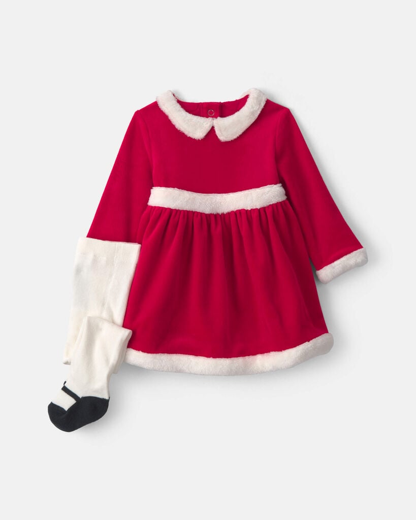 Carter's Baby Girls' Long-Sleeve Christmas Velour Dress and Tights, 2-Piece Set - Red