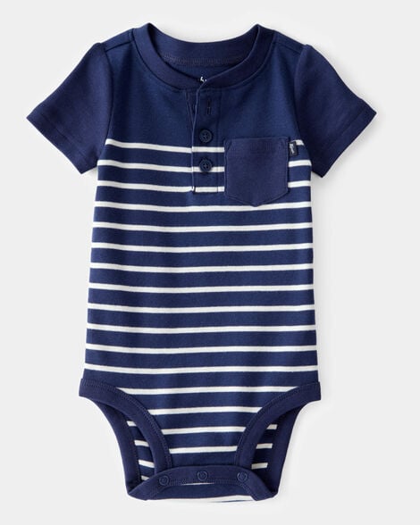 Product image 1 of Baby Ribbed Striped Button Down Short-Sleeve Bodysuit - Navy