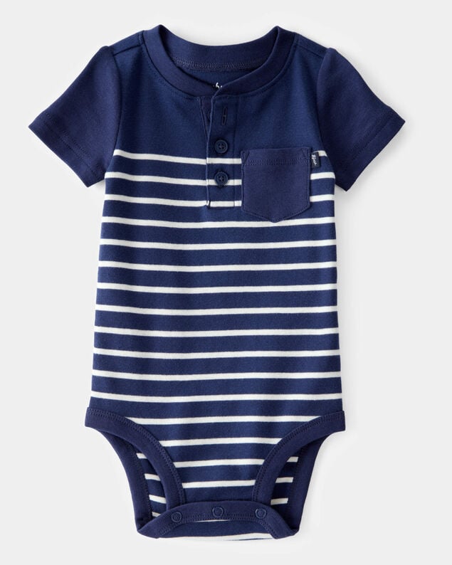 Product image 1 of Baby Ribbed Striped Button Down  Short-Sleeve Bodysuit - Navy