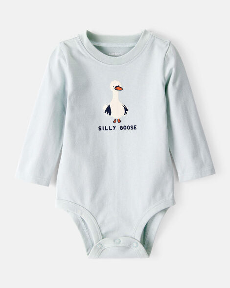  Product image 1 of Baby Silly Goose Cotton Long-Sleeve Graphic Bodysuit - Blue