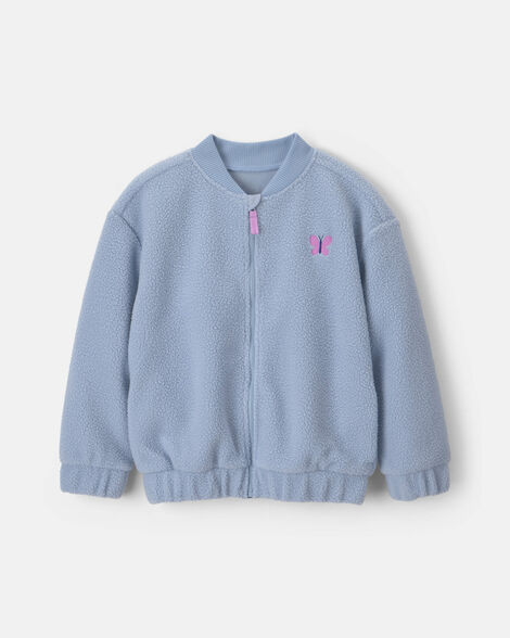 girls butterfly teddy fleece zip-up jacket - blue