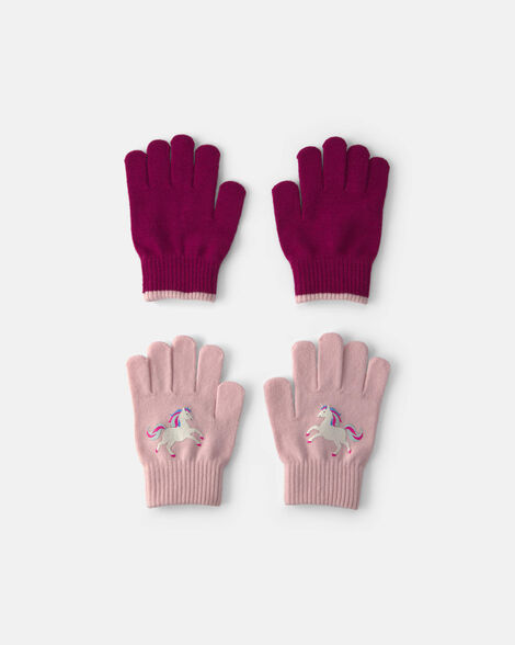 girls 2-pack unicorn winter gloves - pink/burgundy