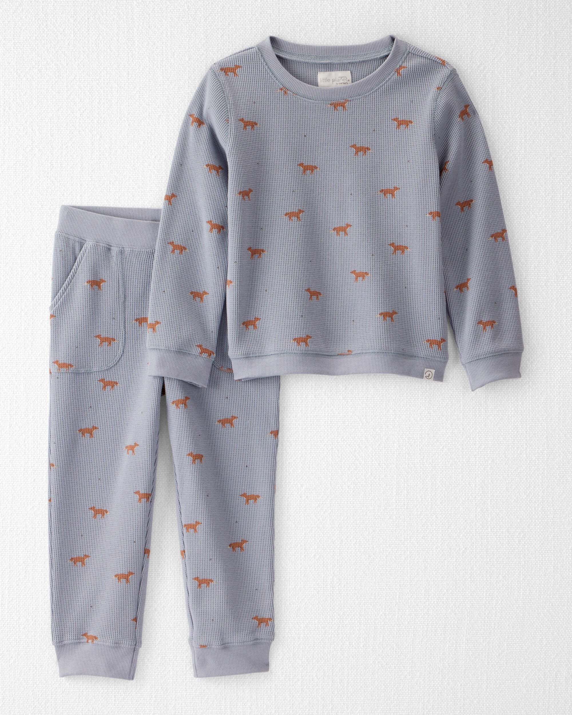 Toddler Organic Cotton Waffle Knit Set Shadow Fox Print