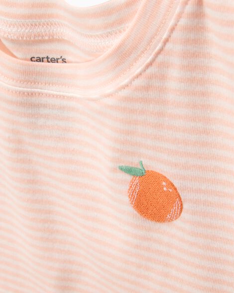  Product image 2 of Kid Orange Striped Snug Fit Cotton 4-Piece Pajamas