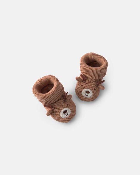 baby christmas reindeer booties - brown