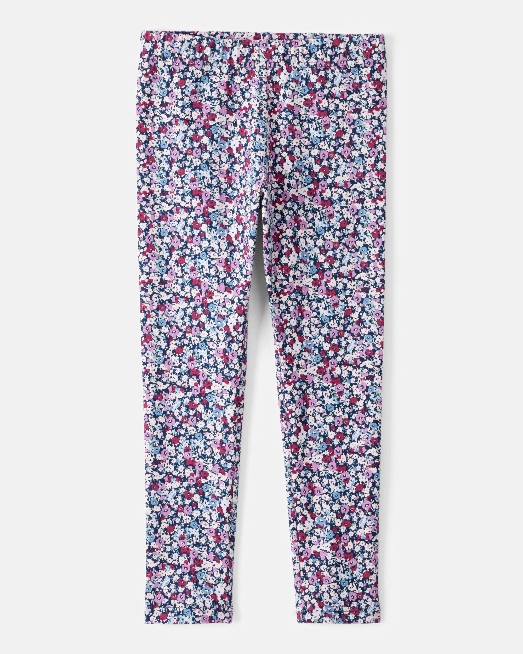 Girls Floral Cotton Pull-On Stretch Leggings - Purple