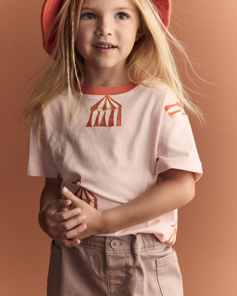 Toddler Girl Relaxed Graphic Tee in Big Top Print - Light Pink