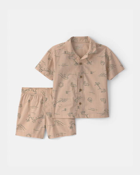 toddler boy 2-piece island top & short set - tan