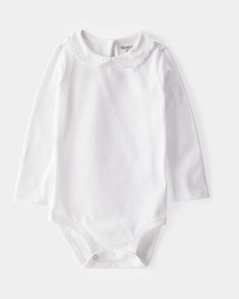 Product image 1 of Baby Scalloped Collar Long-Sleeve Bodysuit - White