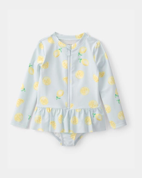 toddler girl 1-piece lemon rashguard swimsuit - blue