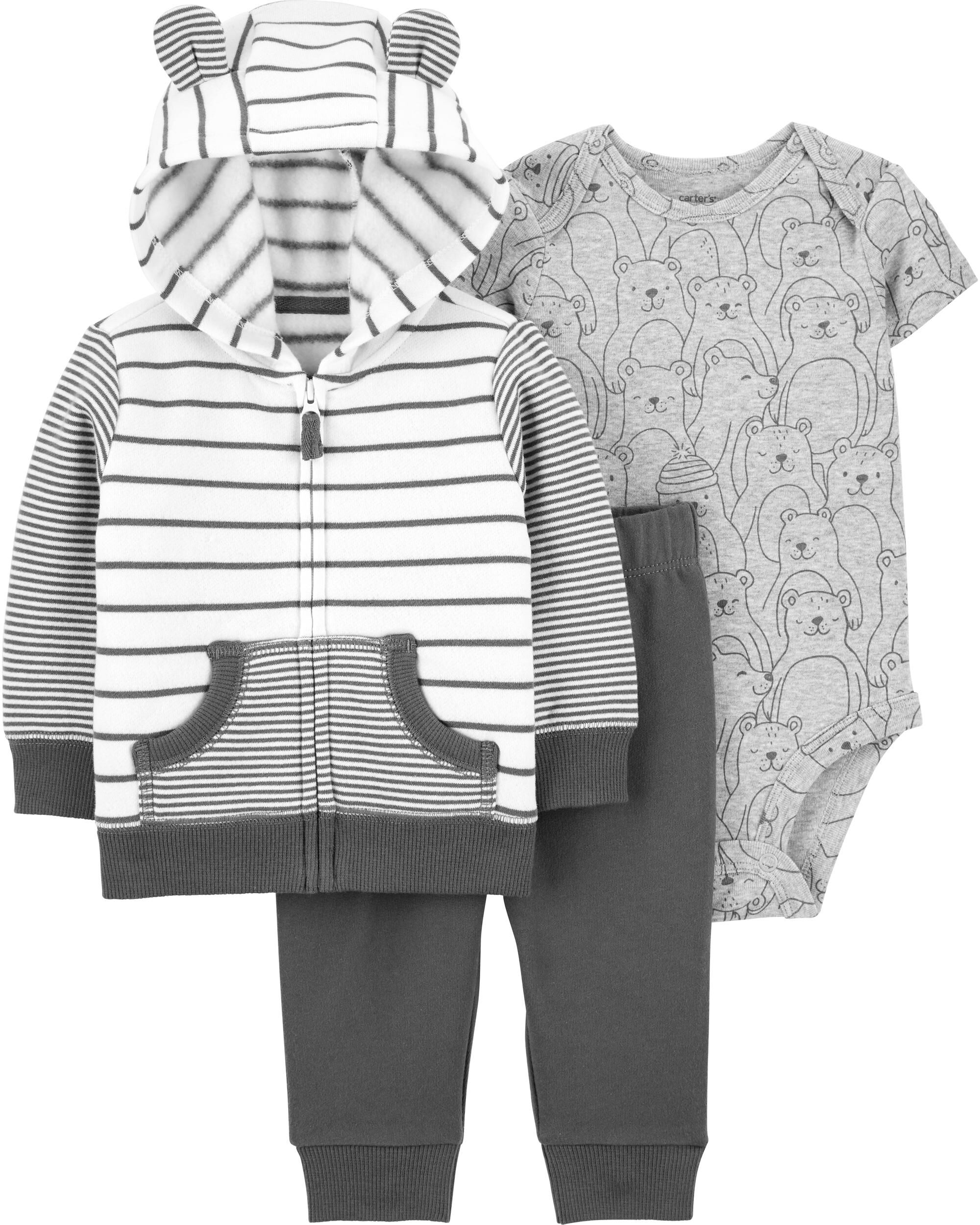 Grey Baby 3-Piece Striped Cardigan Set 