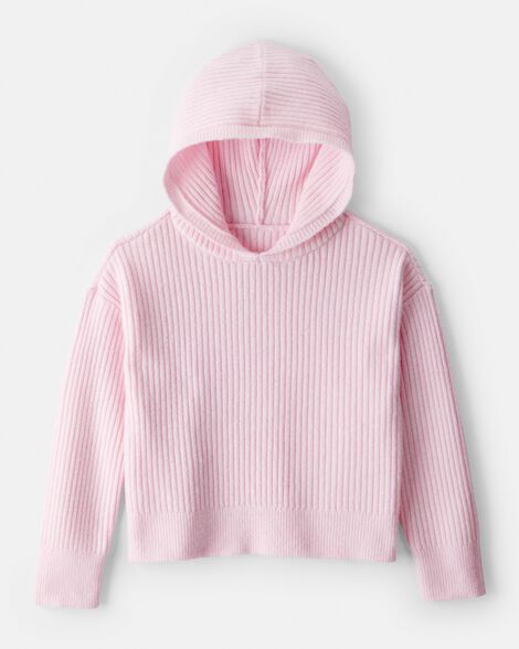 Girls Ribbed Sweater Knit Hoodie - Pink