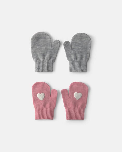 toddler girl 2-pack heart mittens - pink/grey