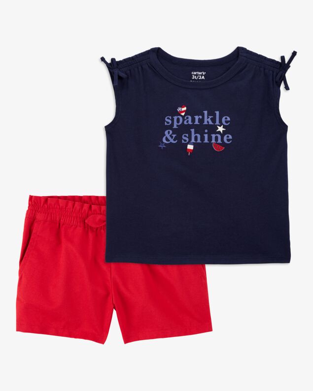 Product image 1 of Toddler 2-Piece Sparkle & Shine 4th Of July Tee & Twill Bow Shorts Set - Navy/Red