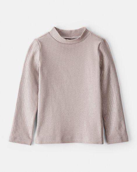 Toddler Girl Shimmer Rib Mock Neck Top - Brown
