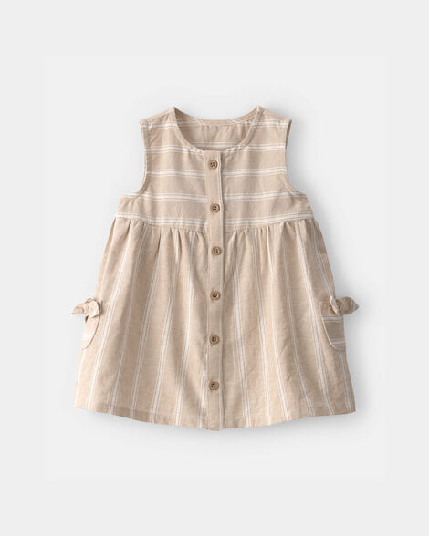 baby girl stripe sleeveless dress - khaki/ivory