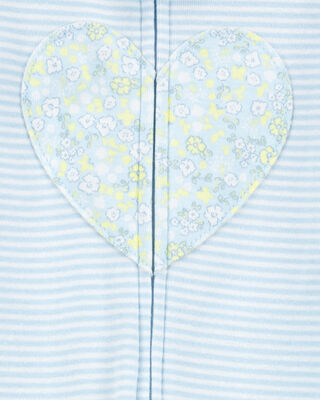 Product image 2 of Baby Heart Striped Snug Fit Cotton Footie 1-Piece Pajamas - Blue