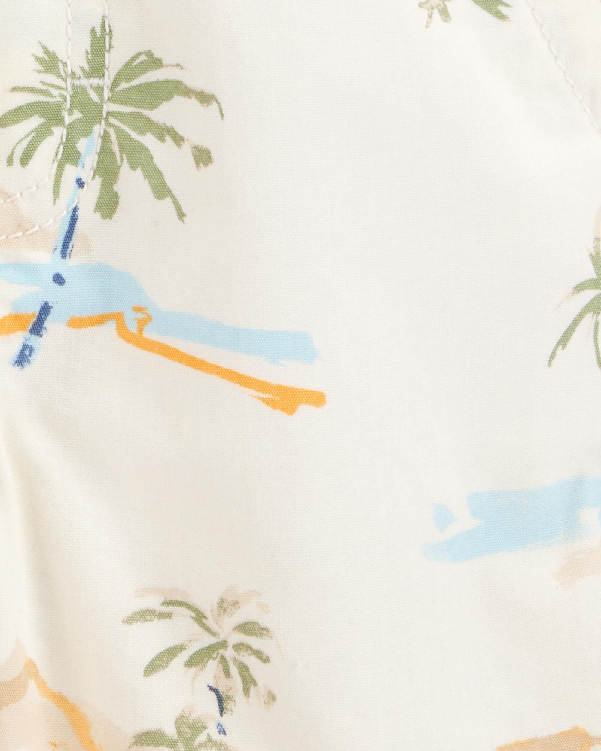 Toddler Boy Tropical-Print Canvas Shortalls-Cream