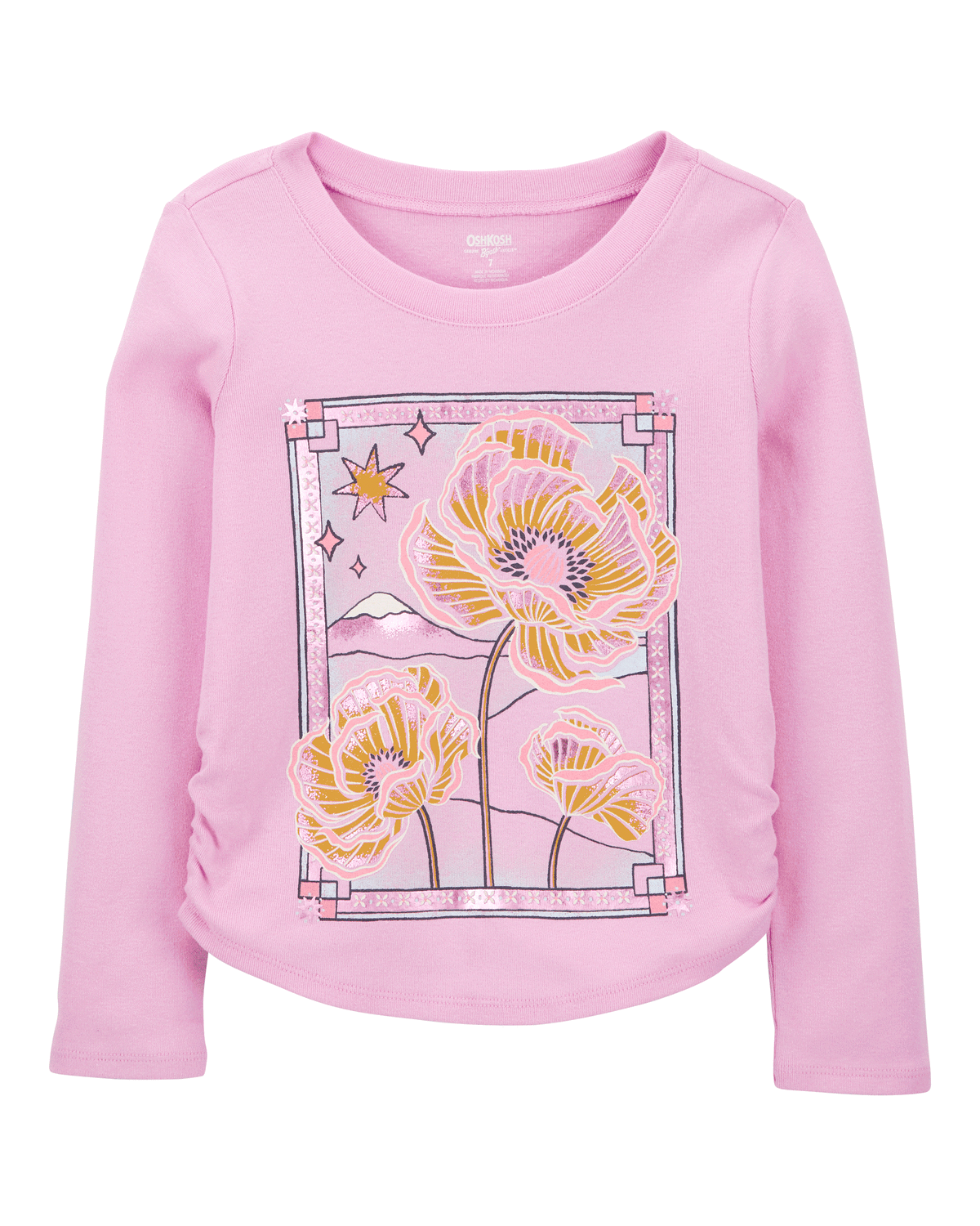 Kid Knit Foil Flower Long-Sleeve Fashion Top - Pink