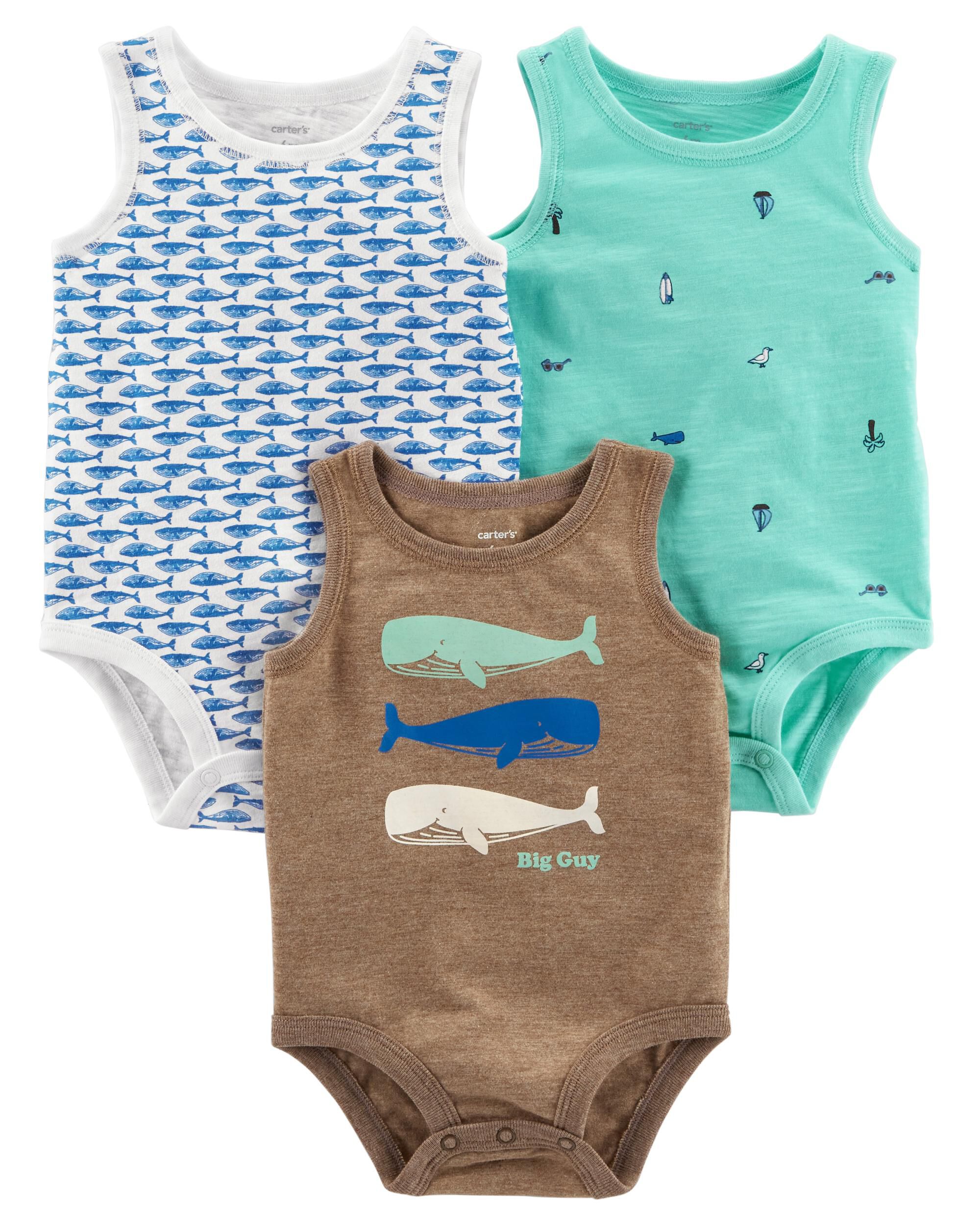 Sleeveless Exclusive Care Unisex Baby Bodysuit 3-Pack