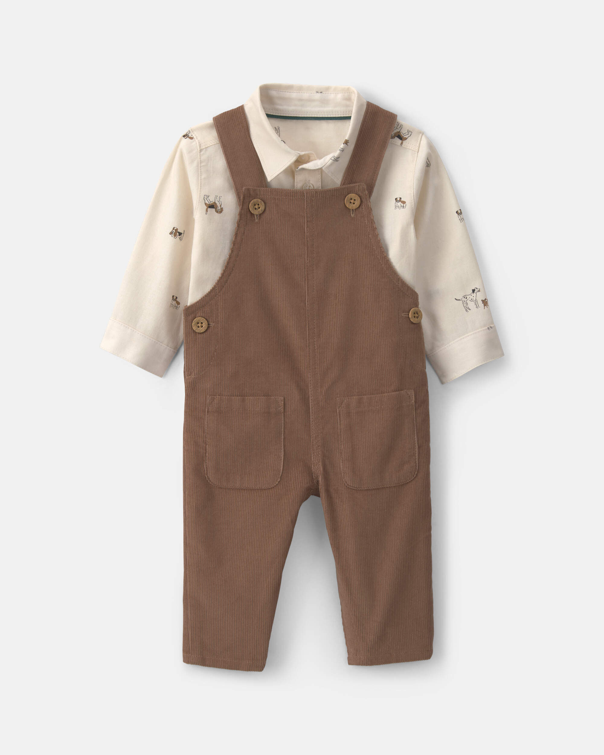 Carters baby boy 2-piece twill long-sleeve overall set 12M Brown 44$