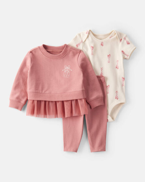 baby 3-piece ballet little pullover set - pink/ivory