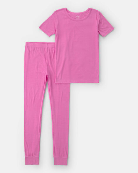 girls purelysoft short-sleeve snug fit 2-piece pajama set - pink