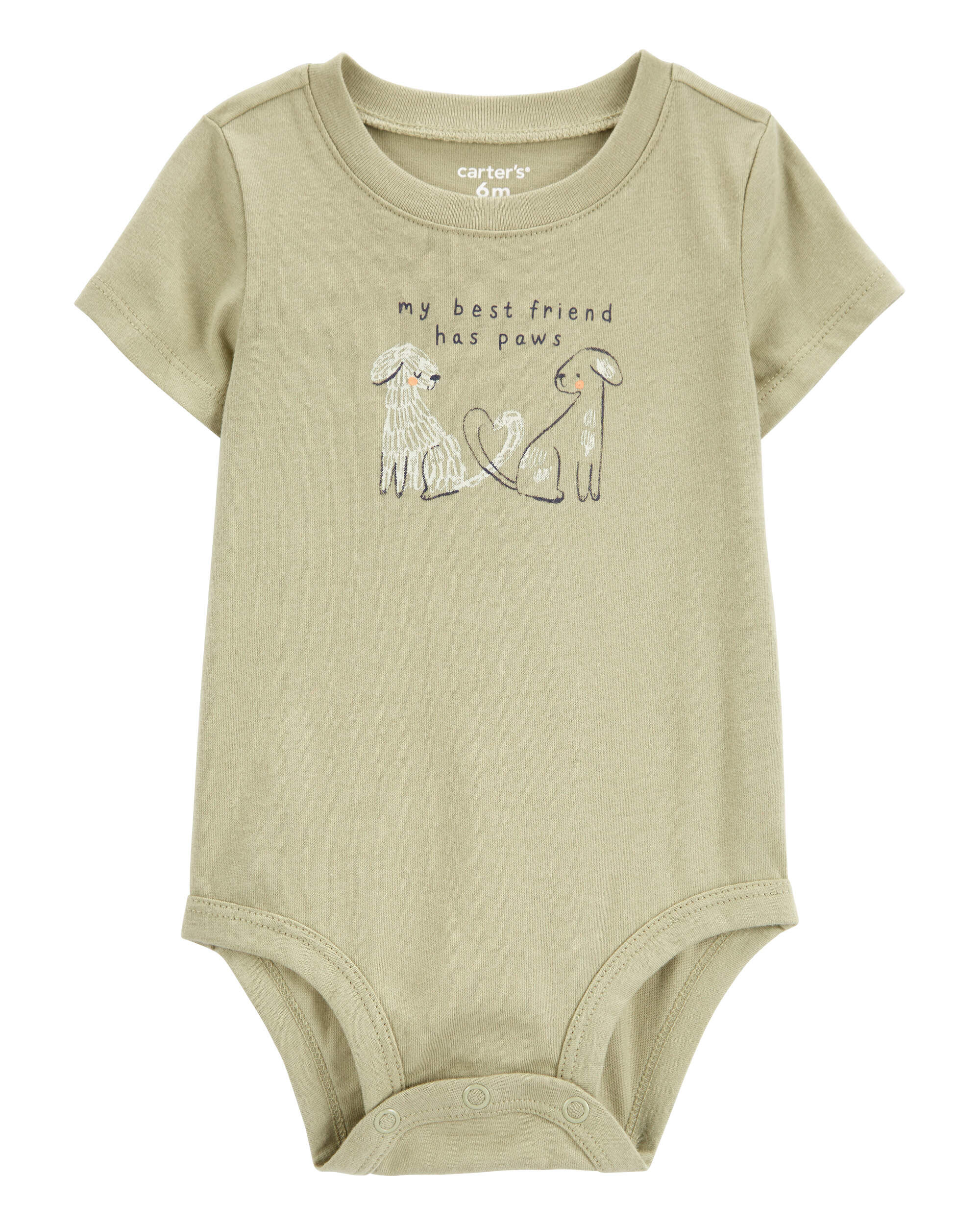 Baby Dog Best Friend Short-Sleeve Bodysuit - Olive