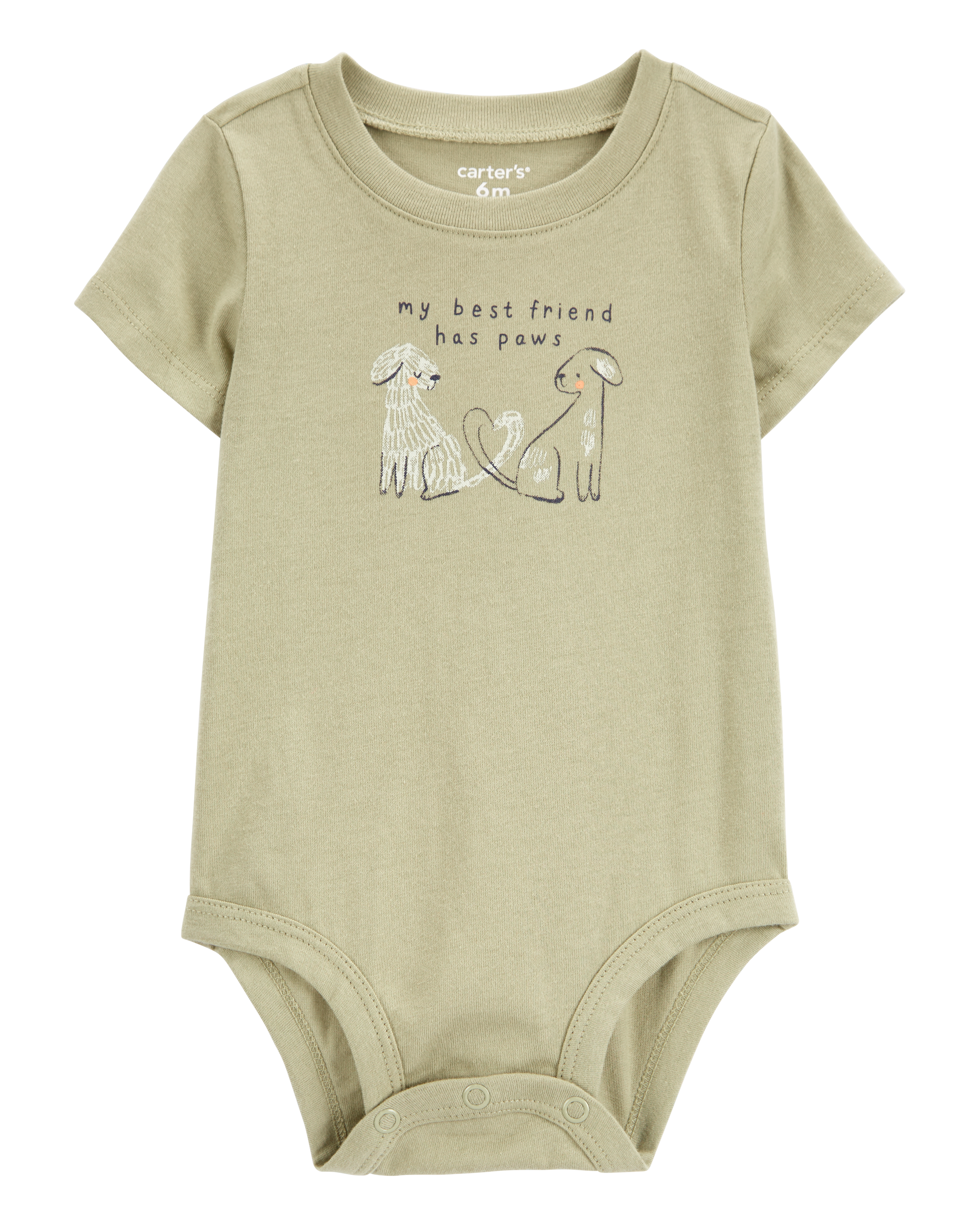 Baby Dog Best Friend Short-Sleeve Bodysuit - Olive