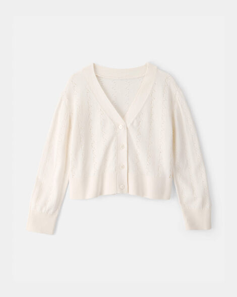 girls pointelle cardigan sweater - cream