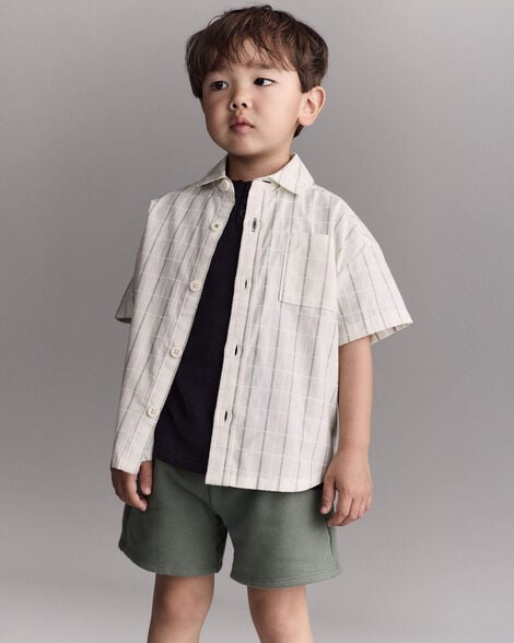 Toddler Boy Dobby Knit Button-Down Short-Sleeve Shirt - Cream