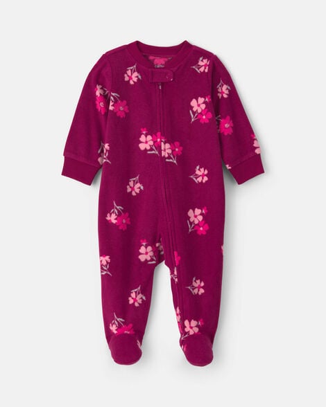 baby girl floral fleece 2-way zip sleep & play pajamas - purple