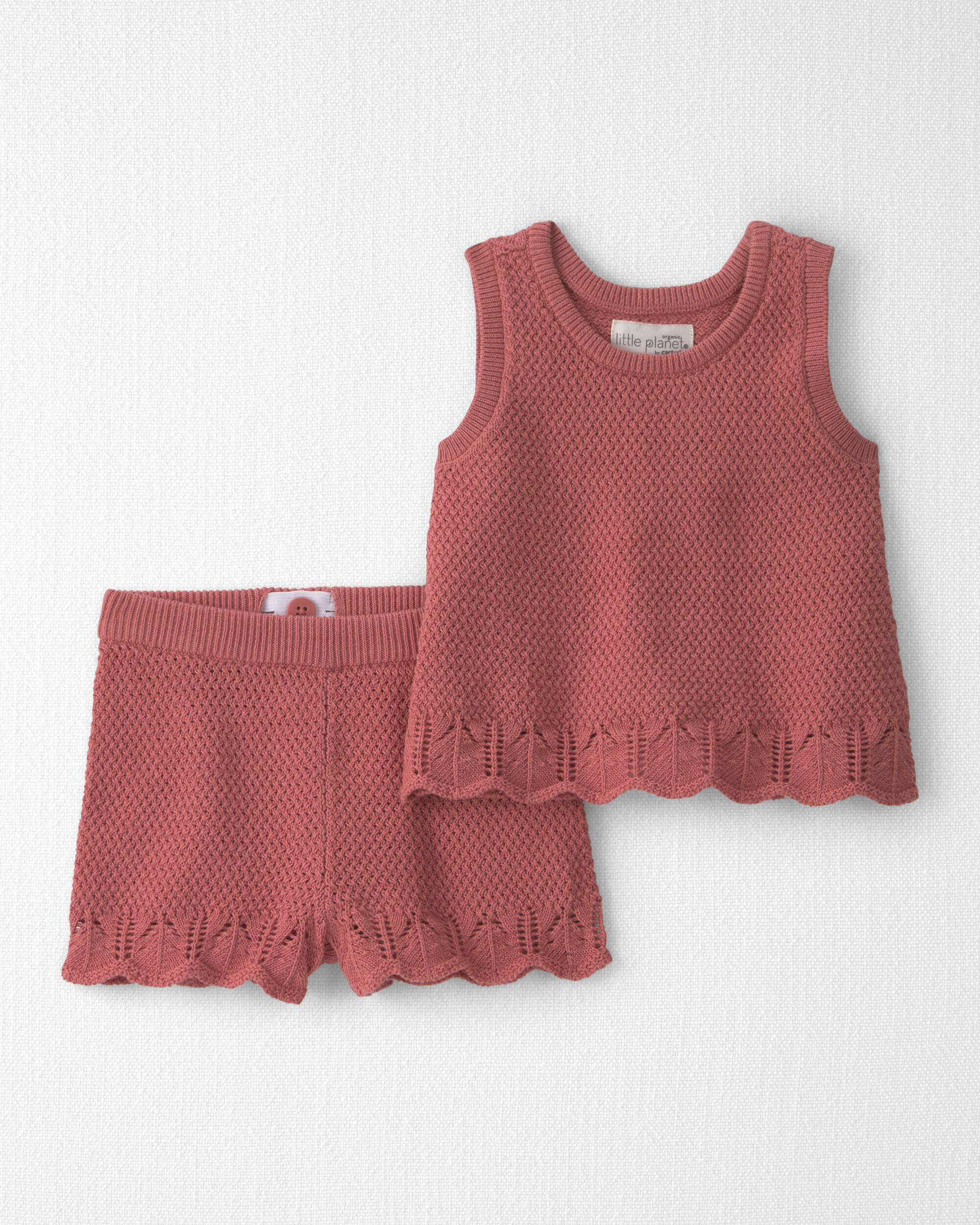 Little Planet Baby Girl 2-Piece Organic Cotton Knit Top Short Set 12M Coral 27$