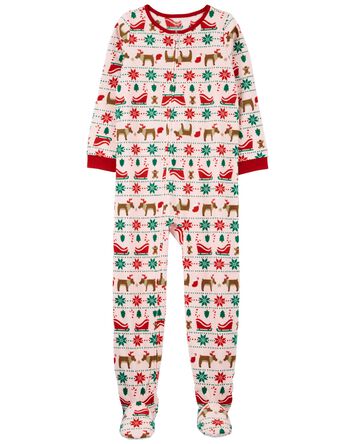 Kid 1-Piece Fair Isle Fleece Footie Pajamas