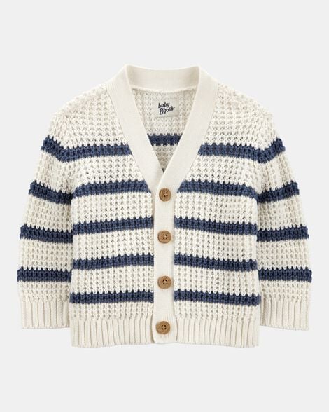 Baby Striped Button-Front Sweater Knit Cardigan - Cream