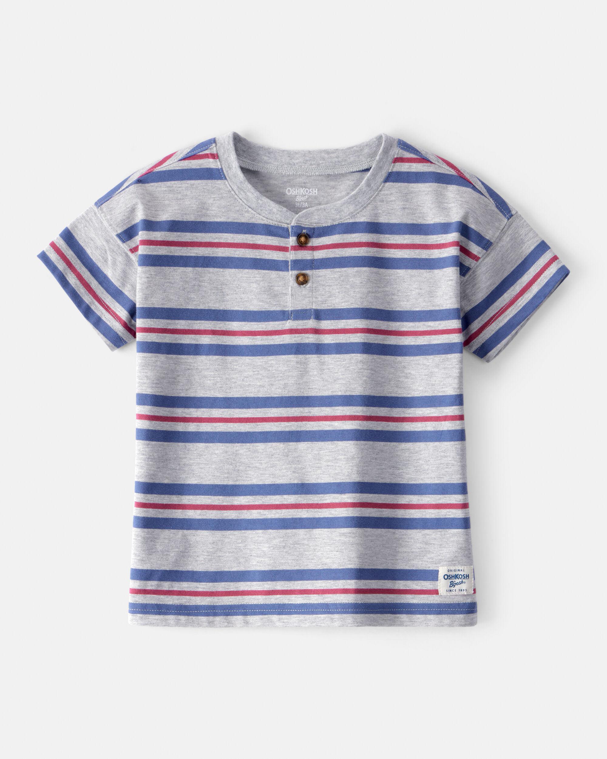 Toddler Boy Striped Short-Sleeve Henley Tee - Grey