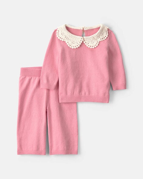 baby girl 2-piece long-sleeve sweater top & pant set - pink