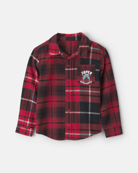 boys ©marvel spider-man plaid button-down shirt - red/black