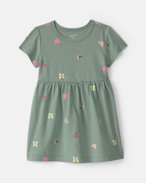 baby girl butterfly short-sleeve dress - green
