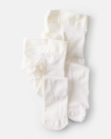 baby girl 2-pack tights - white
