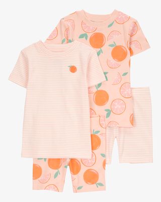 Product image 1 of Toddler Orange Print Snug Fit Cotton 4-Piece Pajamas